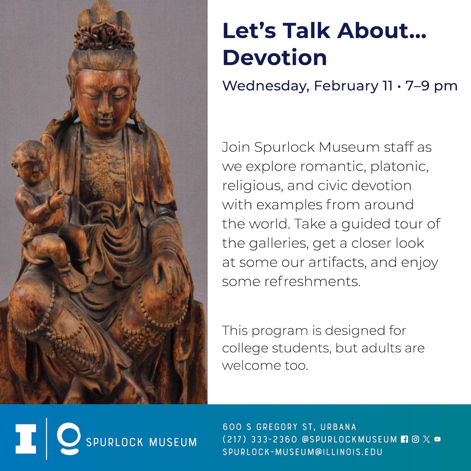 a flyer of the event with the Buddhist deity on the left and text on the right.
