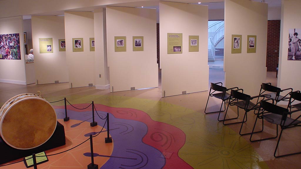 gallery view with walls and text