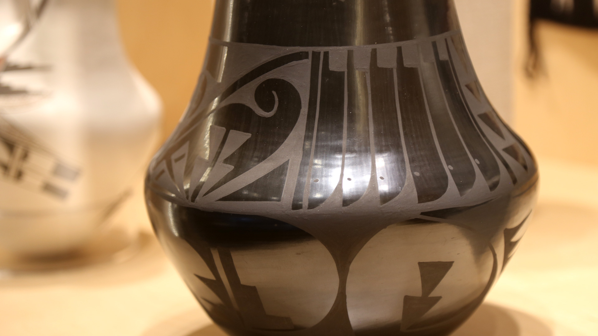 closeup of a black jar