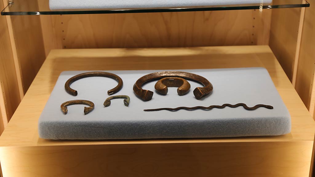 cicular metals and one long snake-like metal piece