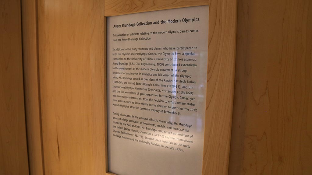 information panel, reading: 'Avery Brundage Collection and the Modern Olympics'