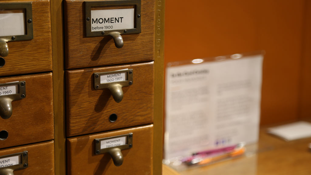 close-up angled shot of the label drawer