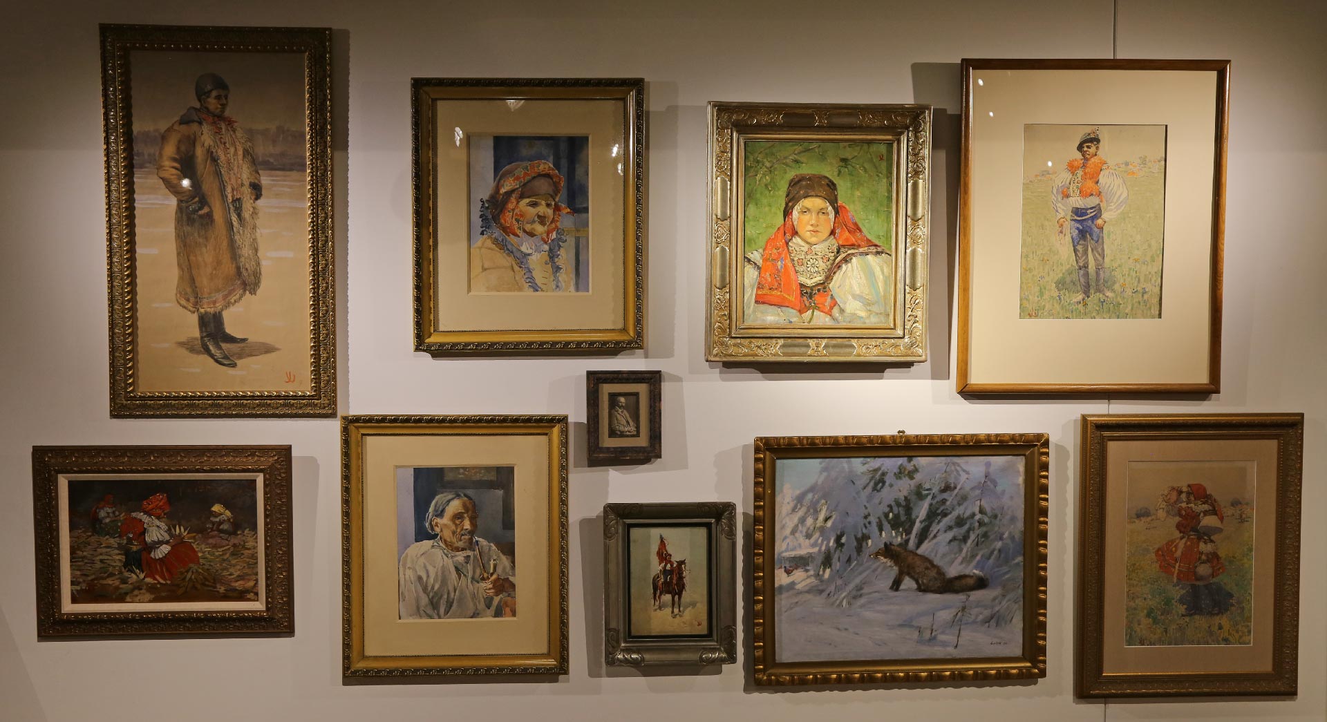 a shot with all the paintings in the exhibit