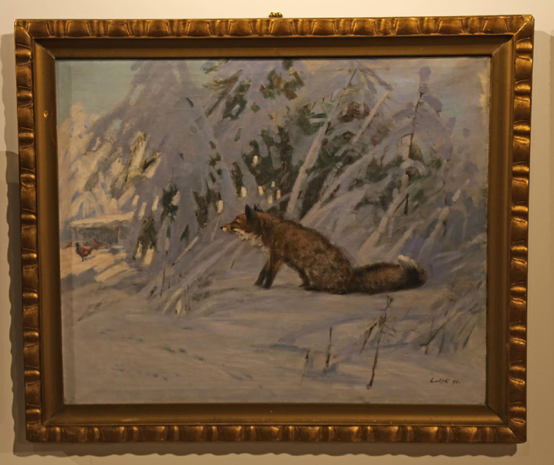 painting of a red fox in the snow