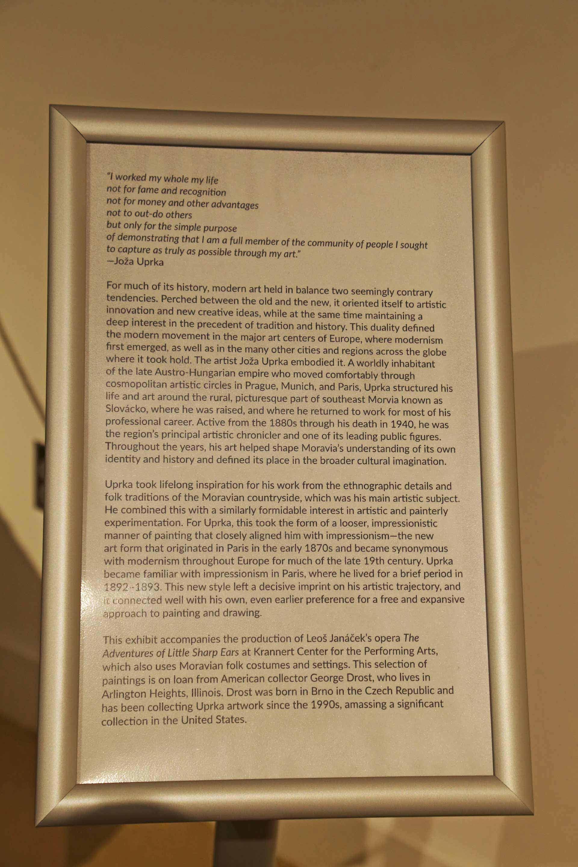 text about the exhibit with a quote from the artist