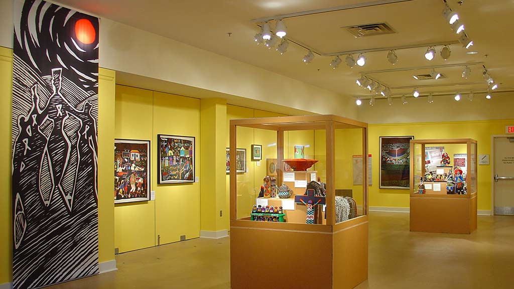 gallery view from an angle that captures much of the exhibit
