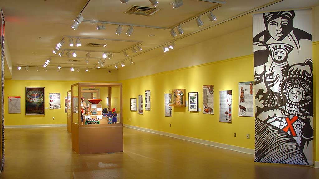 right view gallery view capturing many artifacts and things on the walls