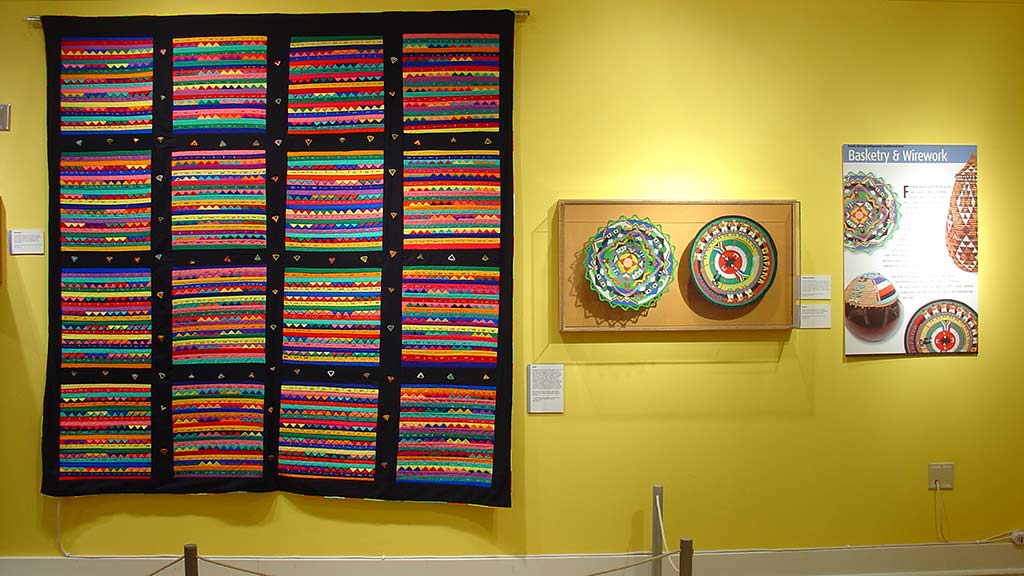 intricate embroidery and woven circular plate
