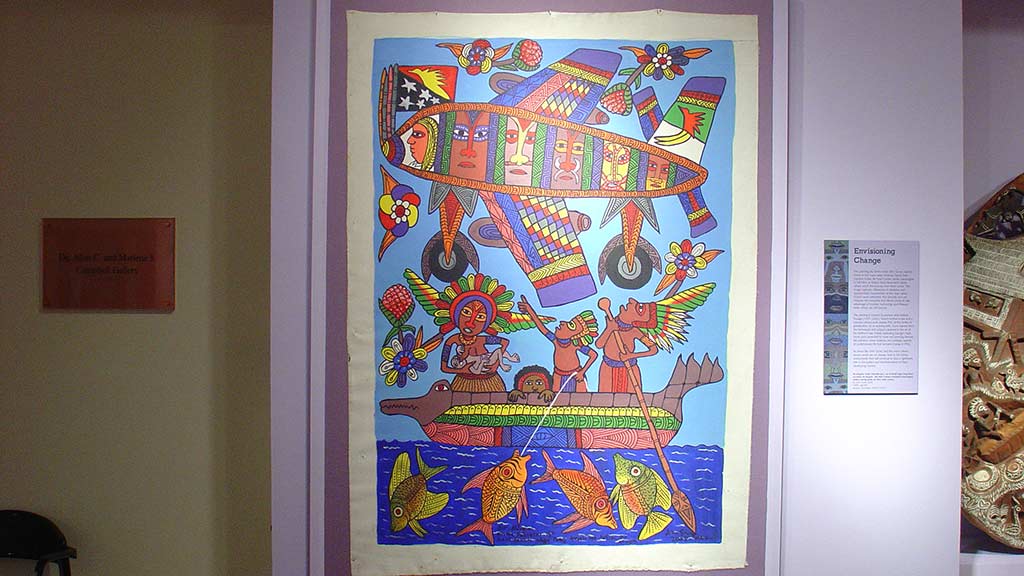 vivid illustration of fishermen and people in an airplane